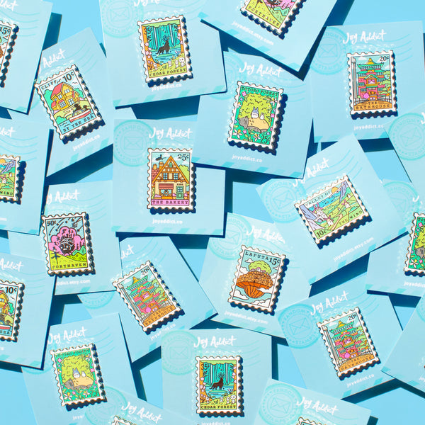 Mix & Match Set of 10 Stamp Enamel Pins – Joy Addict