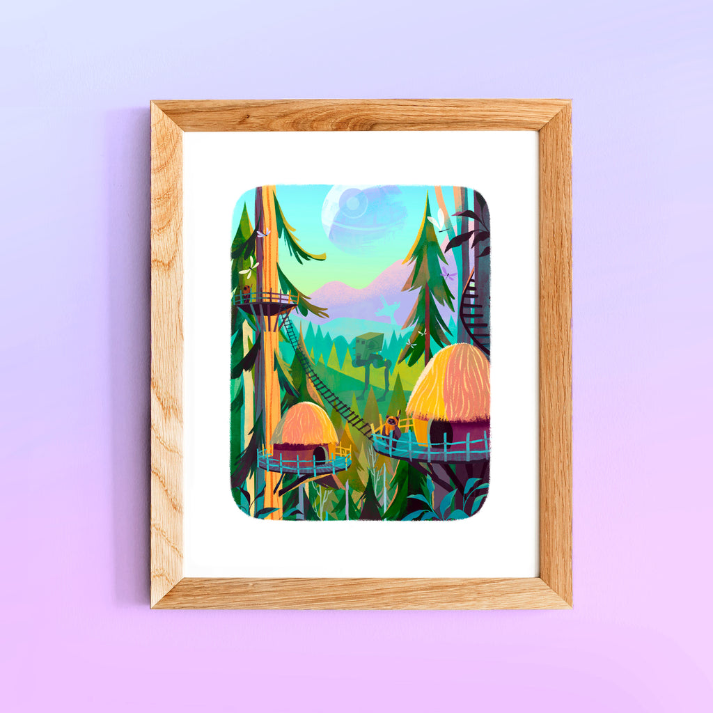 8 x 10 Framed Forest Moon Art Print with Death Star