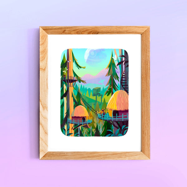 8 x 10 Framed Forest Moon Art Print with Death Star
