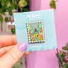 Hand holding Stamp Enamel Pin Forest Moon Galaxy Far Far Away
