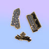 Three enamel pins of Dark Magical Object Enamel PIn Elder Wand, invisibility cloak and resurrection stone for Wizardry and Spells