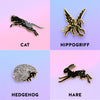 Guardian Magical Animals Enamel Pin featuring Hare, hedgehog, Cat, Hippogriff for Spells and Wizardry