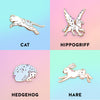 Guardian Magical Animals Enamel Pin featuring Cat, Hippogriff, hare, hedghog for Spells and Wizardry