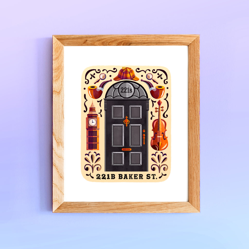 8 x 10 Framed Art Print Mockup of Baker Street British Detective Door