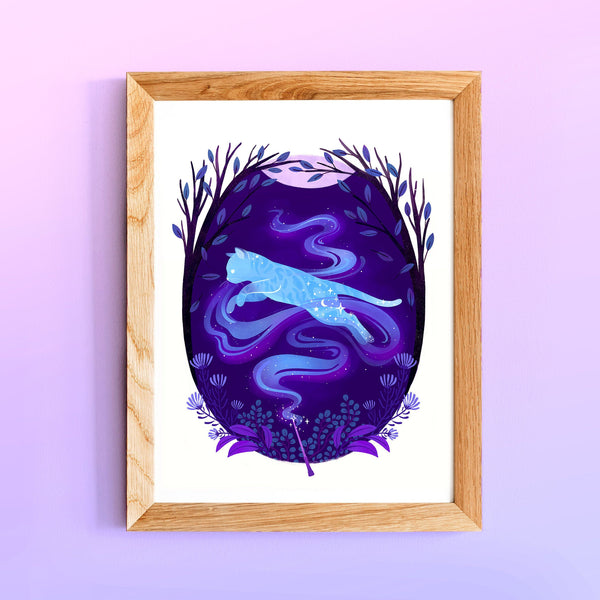 8 x 10 Art Print Mockup of the Cat Patronus and Magical Wand