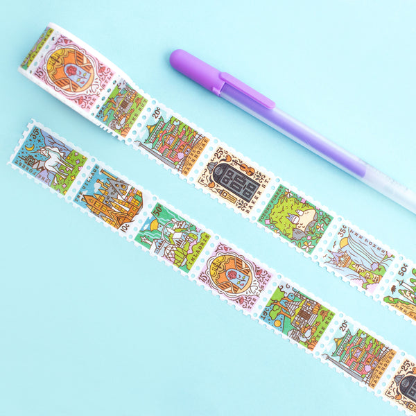 Collection 2 Washi Tape featuring Stamp Enamel Pins featuring Forest Spirits, The castle, The Hut, The Bathhouse, The Village, The forest, Imladris, Baker Street