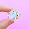 Hand Holding Magical Animals of Spells and Wizardry Enamel Pin Hedgehog in White