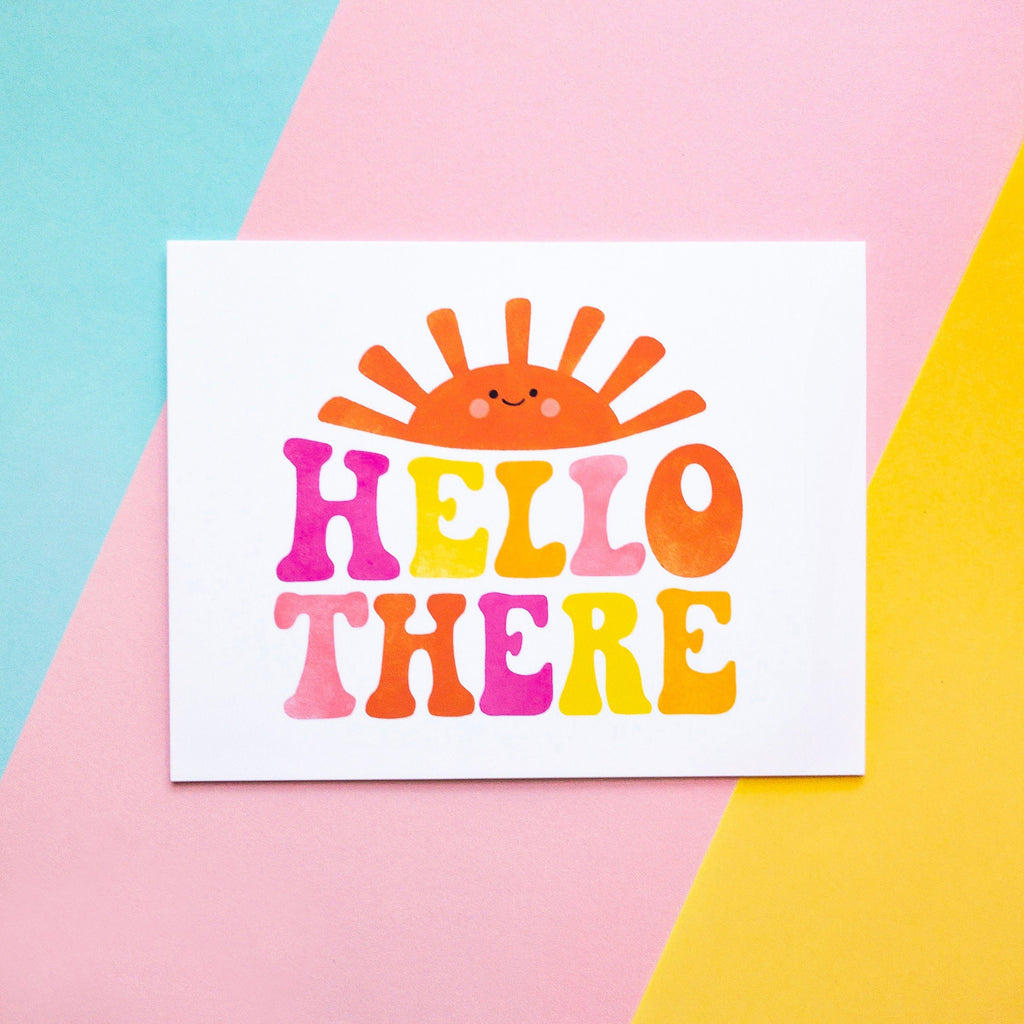 "Hello There" Hippy Greeting Card with Sun