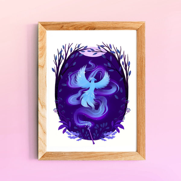 8 x 10 Art Print Mockup of the Phoenix Patronus and Magical Wand