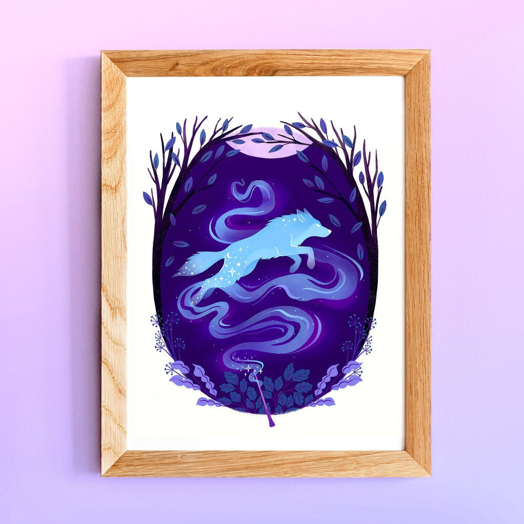 8 x 10 Art Print Mockup of the Wolf Patronus and Magical Wand