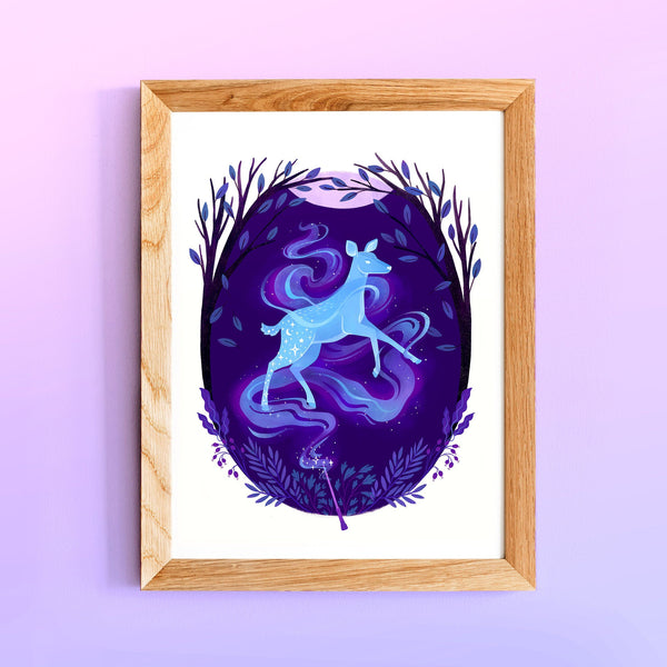 8 x 10 Art Print Mockup of the Doe Patronus and Magical Wand