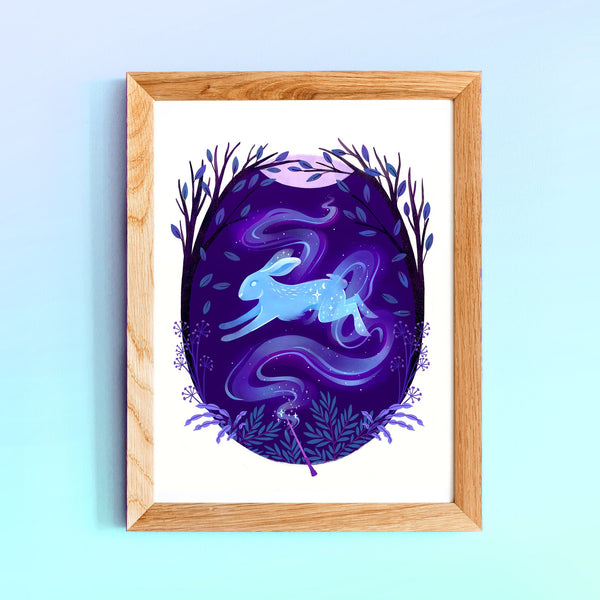 8 x 10 Art Print Mockup of the Hare Patronus and Magical Wand