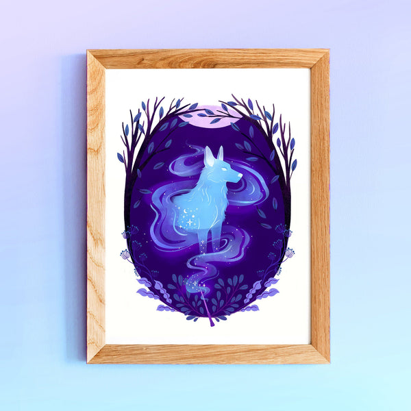 8 x 10 Art Print Mockup of the Dog Patronus and Magical Wand